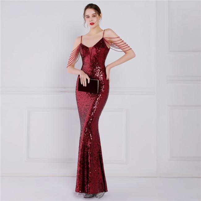 China OEM High Quality Evening Party Prom Women Mermaid Dress Sequin Slim Sheath Women Sexy Skinny Wedding Dress