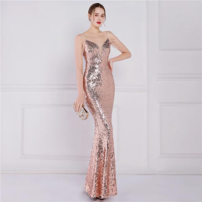 China OEM High Quality Evening Party Prom Women Mermaid Dress Sequin Slim Sheath Women Sexy Skinny Wedding Dress
