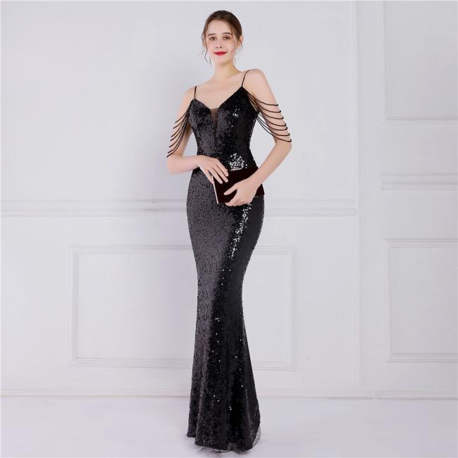 China OEM High Quality Evening Party Prom Women Mermaid Dress Sequin Slim Sheath Women Sexy Skinny Wedding Dress