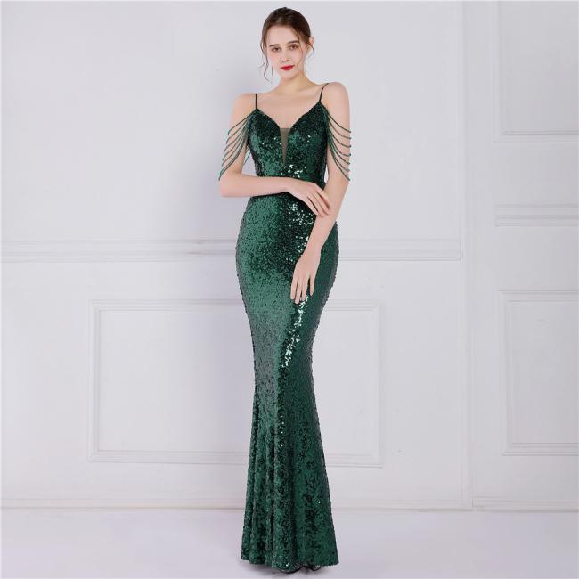 China OEM High Quality Evening Party Prom Women Mermaid Dress Sequin Slim Sheath Women Sexy Skinny Wedding Dress