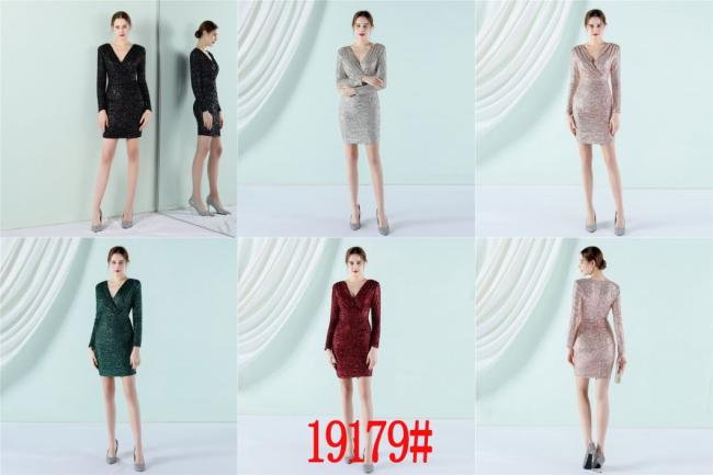 China OEM High Quality Evening Party Prom Women Long-Sleeve Dress Sequin Slim Sheath Women Sexy Skinny Wedding Dress