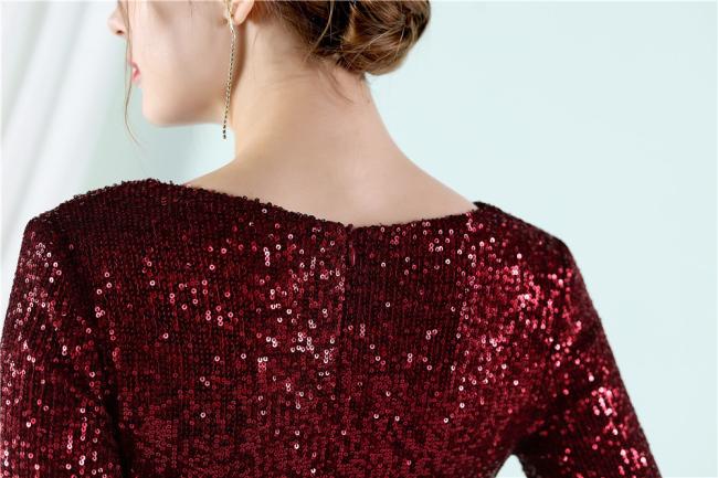 China OEM High Quality Evening Party Prom Women Long-Sleeve Dress Sequin Slim Sheath Women Sexy Skinny Wedding Dress