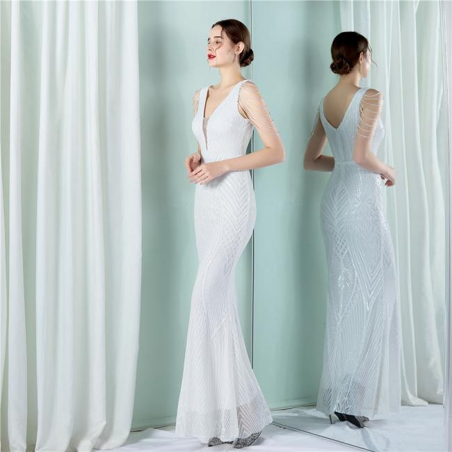 China OEM High Quality Luxury Evening Party Prom Women Dress Sequin Slim Sheath Women Sexy Skinny Wedding Dress