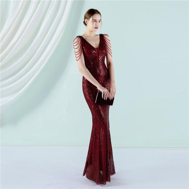 China OEM High Quality Luxury Evening Party Prom Women Dress Sequin Slim Sheath Women Sexy Skinny Wedding Dress