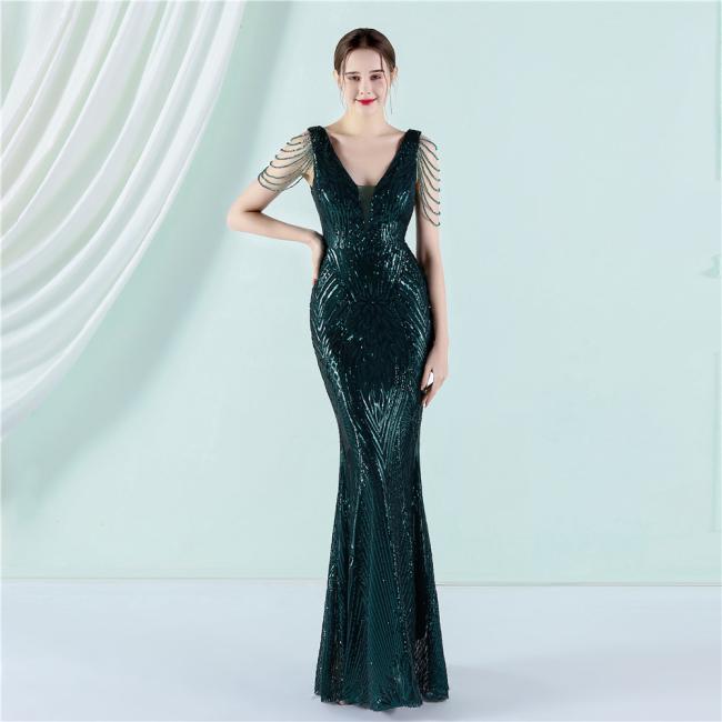 China OEM High Quality Luxury Evening Party Prom Women Dress Sequin Slim Sheath Women Sexy Skinny Wedding Dress