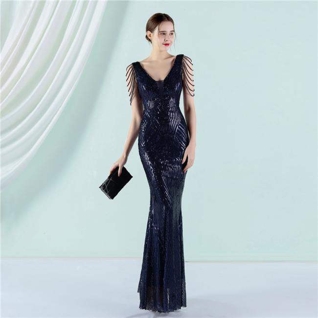 China OEM High Quality Luxury Evening Party Prom Women Dress Sequin Slim Sheath Women Sexy Skinny Wedding Dress