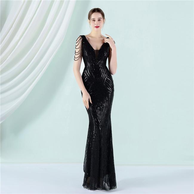 China OEM High Quality Luxury Evening Party Prom Women Dress Sequin Slim Sheath Women Sexy Skinny Wedding Dress