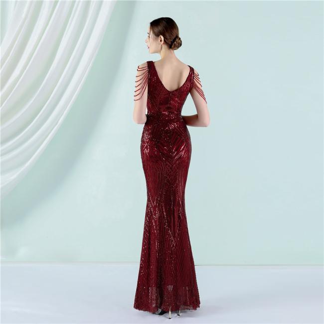 China OEM High Quality Luxury Evening Party Prom Women Dress Sequin Slim Sheath Women Sexy Skinny Wedding Dress