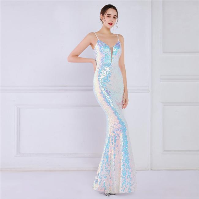 China OEM High Quality Evening Party Prom Women Dress Sequin Slim Sheath Women Sexy Skinny Wedding Dress