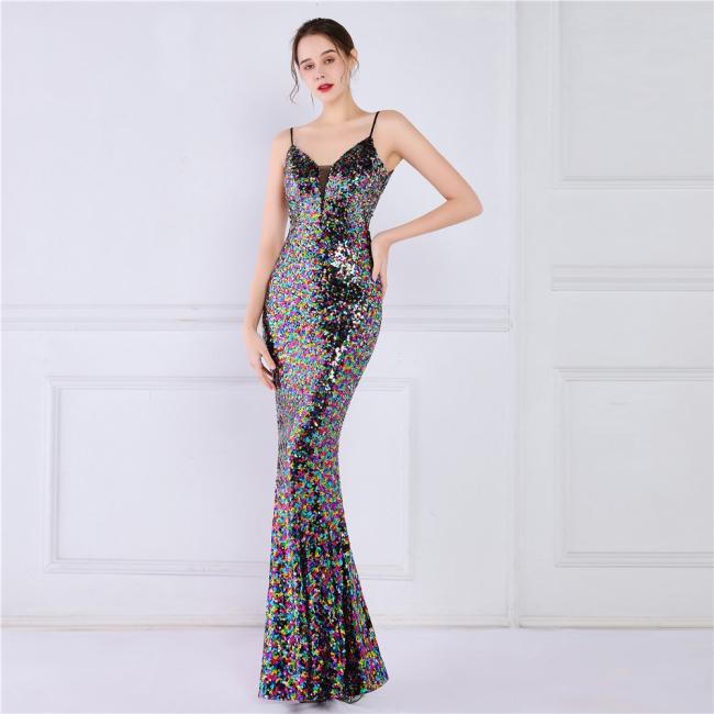 China OEM High Quality Evening Party Prom Women Dress Sequin Slim Sheath Women Sexy Skinny Wedding Dress