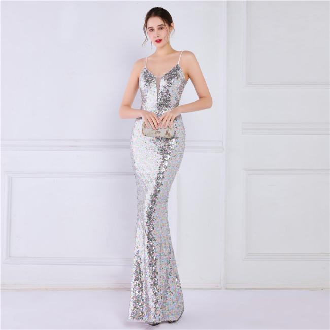 China OEM High Quality Evening Party Prom Women Dress Sequin Slim Sheath Women Sexy Skinny Wedding Dress