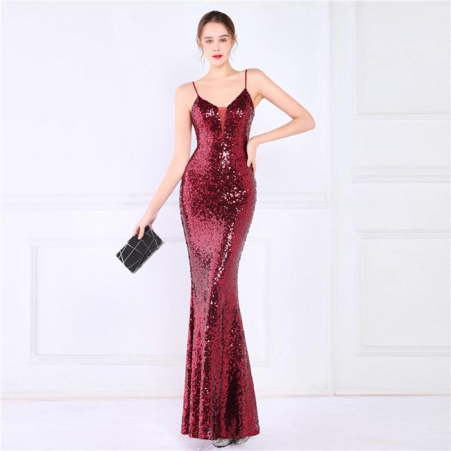 China OEM High Quality Evening Party Prom Women Dress Sequin Slim Sheath Women Sexy Skinny Wedding Dress