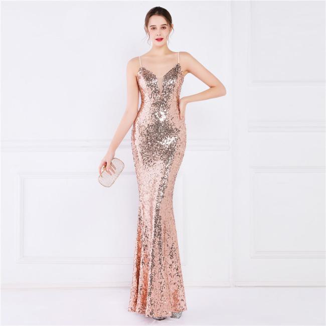 China OEM High Quality Evening Party Prom Women Dress Sequin Slim Sheath Women Sexy Skinny Wedding Dress