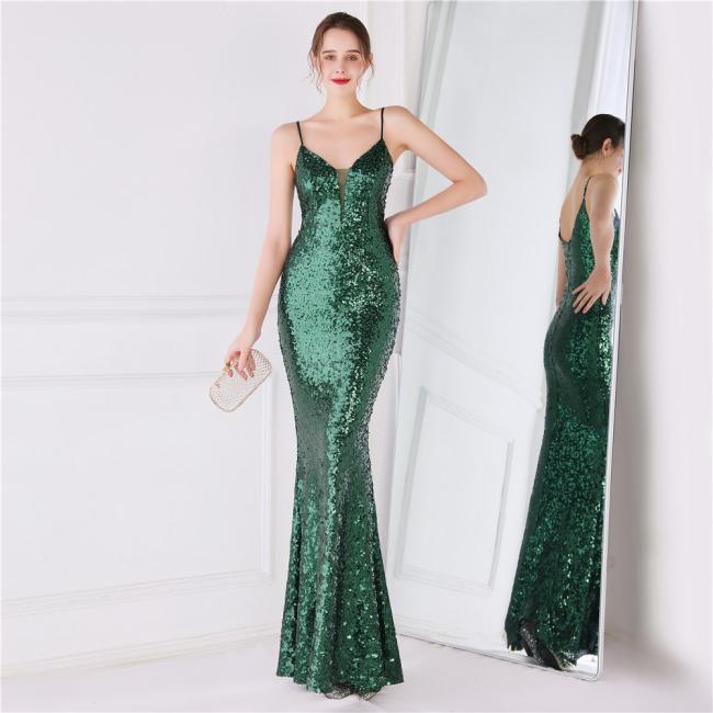 China OEM High Quality Evening Party Prom Women Dress Sequin Slim Sheath Women Sexy Skinny Wedding Dress