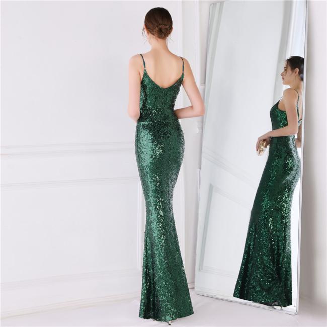 China OEM High Quality Evening Party Prom Women Dress Sequin Slim Sheath Women Sexy Skinny Wedding Dress