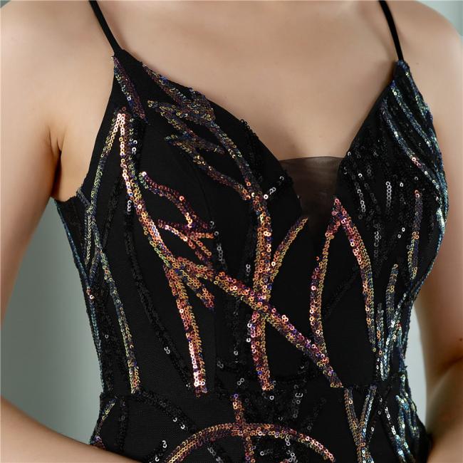 Party Gown Prom Dress Sequin Slim Sheath Women Sexy Skinny Wedding Dress Party Gown Shine Spaghetti Strap