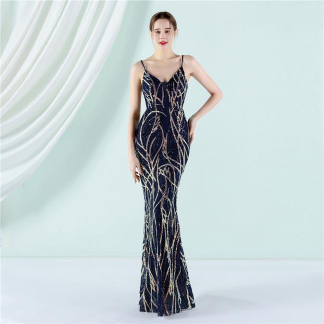 Party Gown Prom Dress Sequin Slim Sheath Women Sexy Skinny Wedding Dress Party Gown Shine Spaghetti Strap