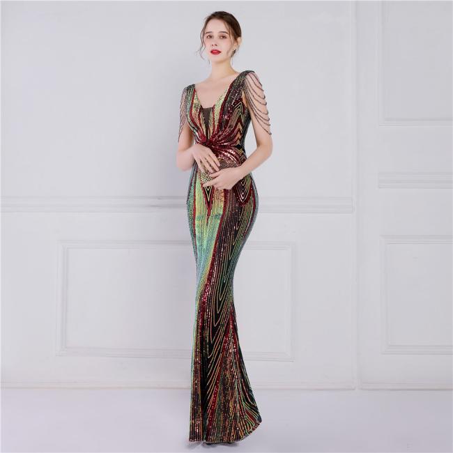 Party Gown Prom Dress Sequin Slim Sheath Women Sexy Skinny Wedding Dress Party Gown Prom Dress 7 Colors