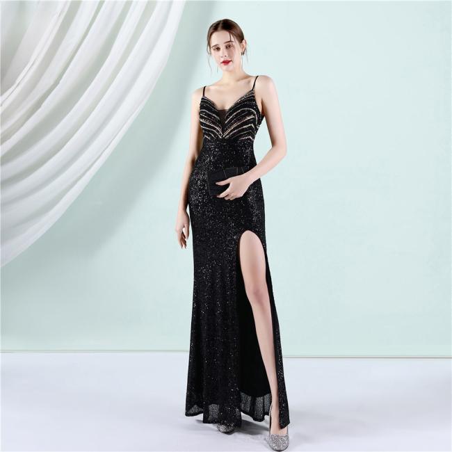 Party Gown Prom Dress Sequin Slim Sheath Women Sexy Skinny Wedding Dress Party Gown Prom Dress Spaghetti Strap
