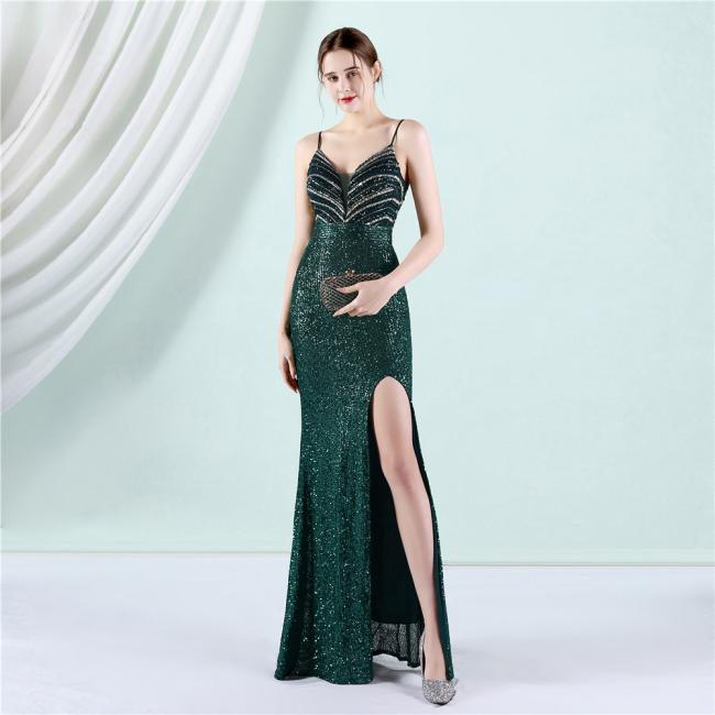 Party Gown Prom Dress Sequin Slim Sheath Women Sexy Skinny Wedding Dress Party Gown Prom Dress Spaghetti Strap