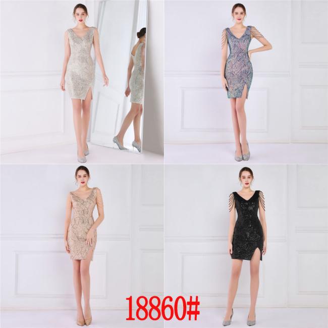 Sequin Slim Sheath Women Sexy Skinny Short Gown Wedding Dress Party Gown Prom Dress