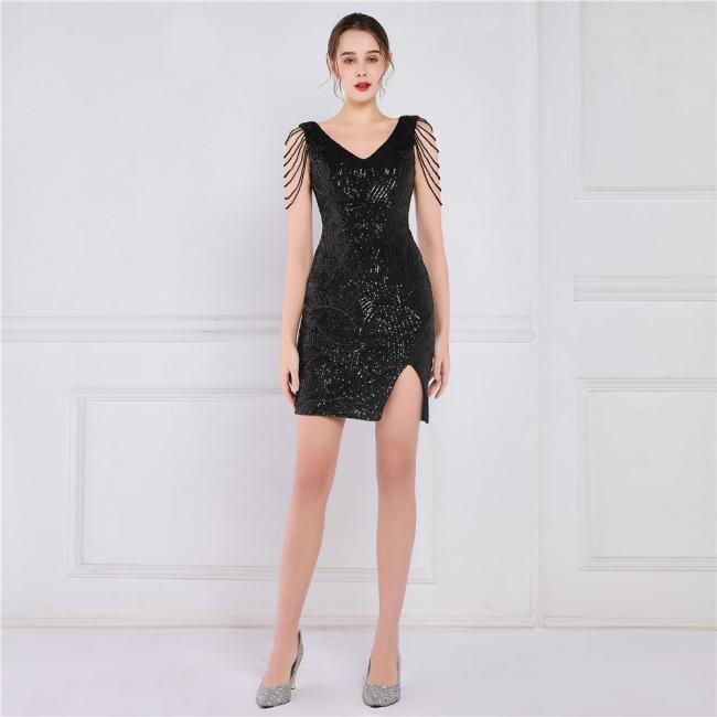 Sequin Slim Sheath Women Sexy Skinny Short Gown Wedding Dress Party Gown Prom Dress