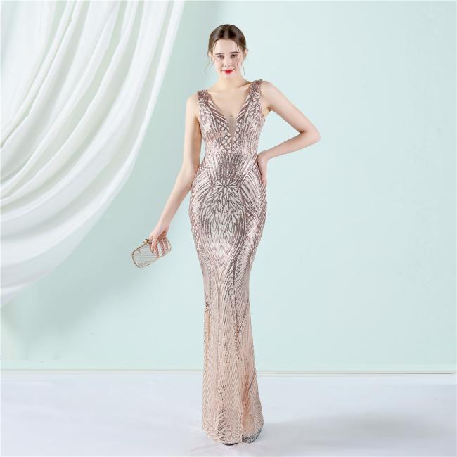 2022 Sequin Slim Sheath Women Sexy Skinny Wedding Dress Party Gown Prom Dress