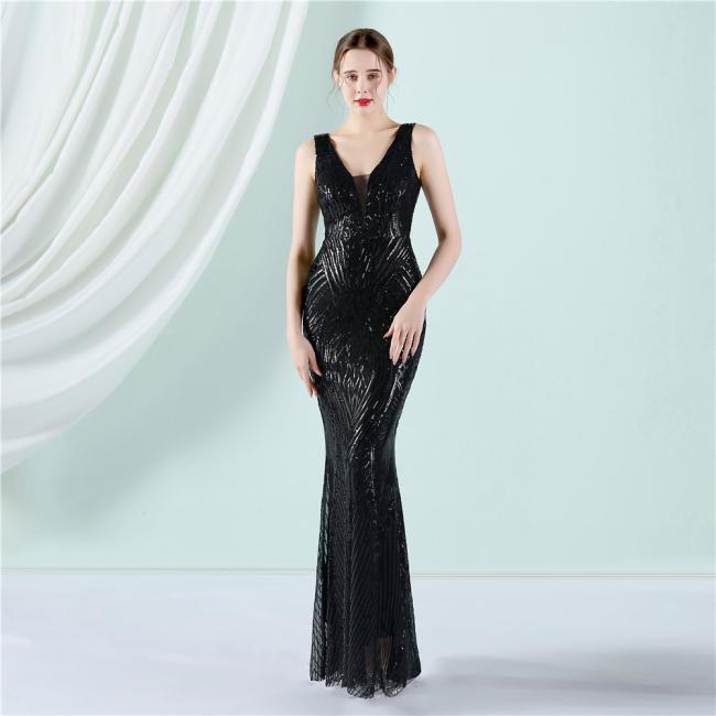 2022 Sequin Slim Sheath Women Sexy Skinny Wedding Dress Party Gown Prom Dress