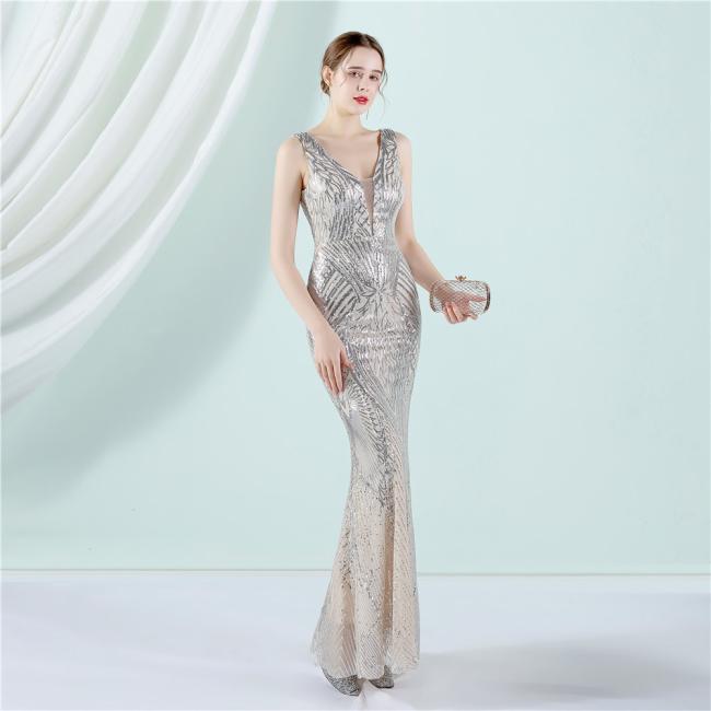 2022 Sequin Slim Sheath Women Sexy Skinny Wedding Dress Party Gown Prom Dress
