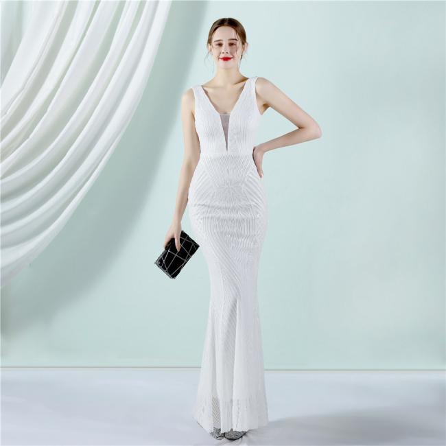 2022 Sequin Slim Sheath Women Sexy Skinny Wedding Dress Party Gown Prom Dress