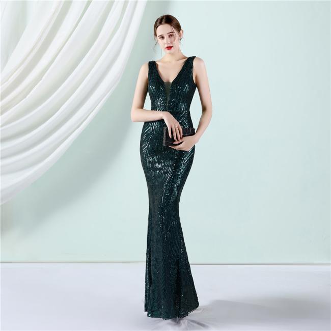 2022 Sequin Slim Sheath Women Sexy Skinny Wedding Dress Party Gown Prom Dress