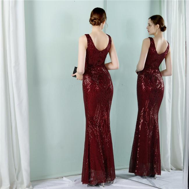 2022 Sequin Slim Sheath Women Sexy Skinny Wedding Dress Party Gown Prom Dress