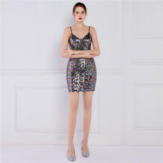 Sequin Slim Sheath Women Sexy Skinny Lady Wedding Dress Party Gown Prom Dress Short Sexy Gown