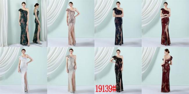 Sequin Slim Sheath Women Sexy Skinny Wedding Dress Party Gown Prom Dress One-Shoulder