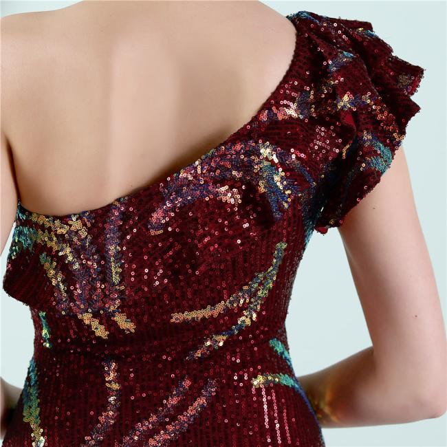 Sequin Slim Sheath Women Sexy Skinny Wedding Dress Party Gown Prom Dress One-Shoulder