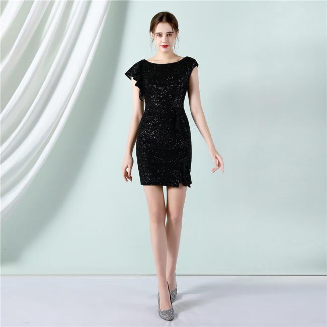 China Prom Gown Short Party Evening Dress Sequin Embroidery Sexy Dress