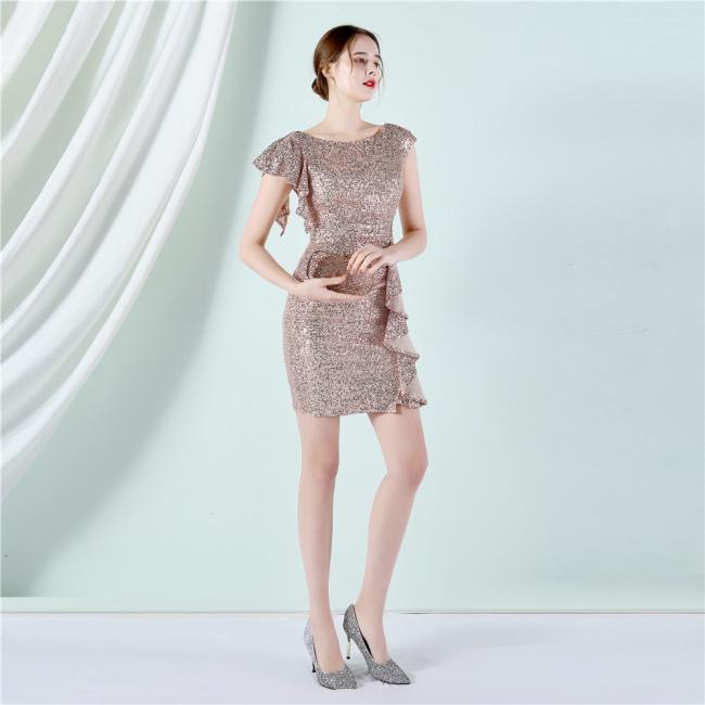 China Prom Gown Short Party Evening Dress Sequin Embroidery Sexy Dress