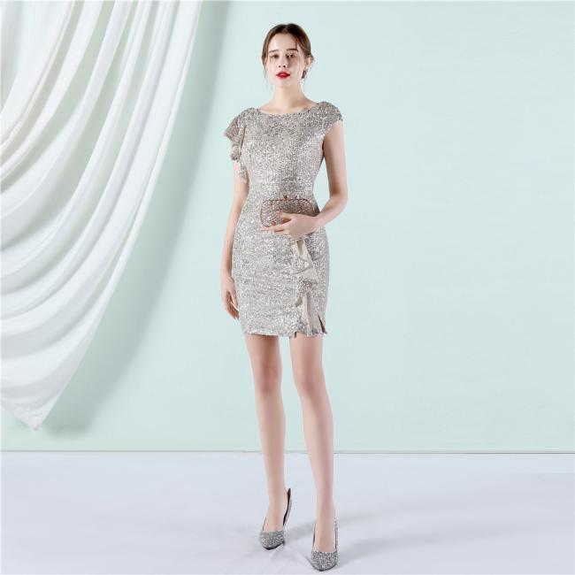 China Prom Gown Short Party Evening Dress Sequin Embroidery Sexy Dress