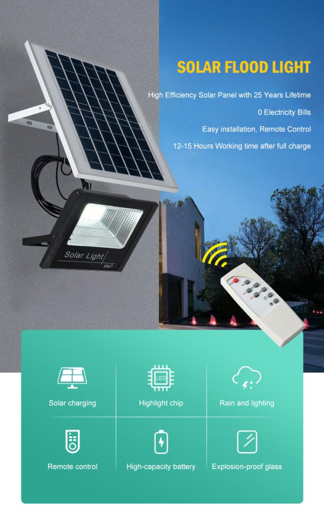 IP65 Waterproof 60W 100W Solar Powered Outdoor LED Reflector Solar Flood Garden Light