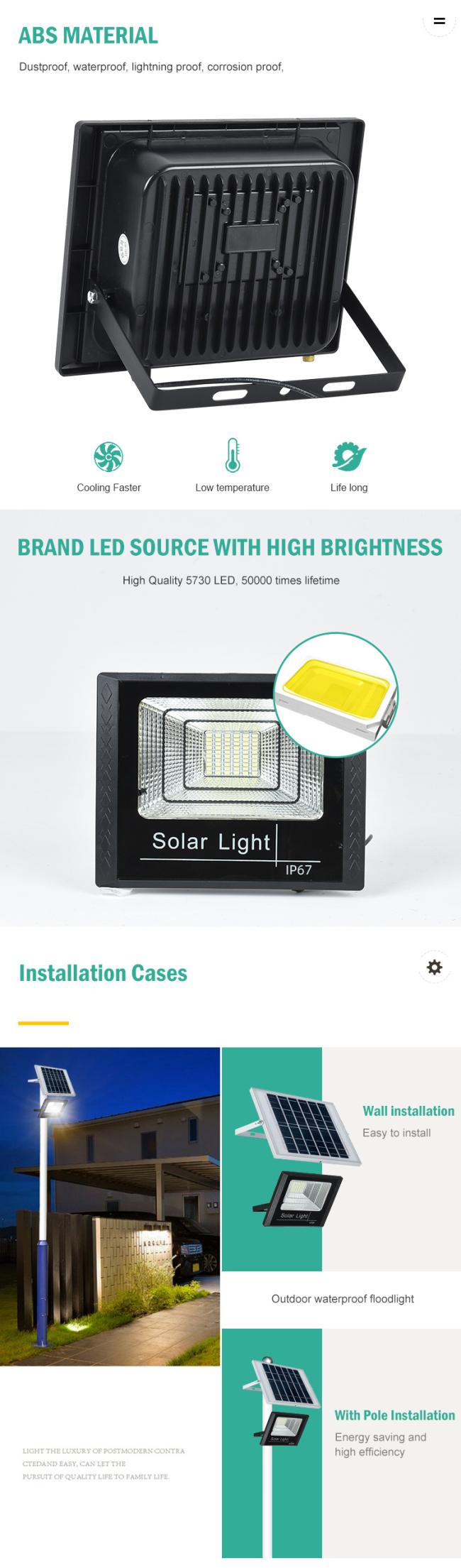 IP65 Waterproof 60W 100W Solar Powered Outdoor LED Reflector Solar Flood Garden Light