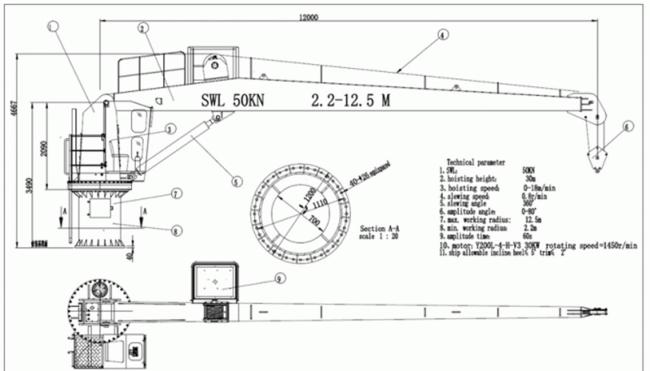 SWL 1T to 20T Hydraulic Slewing Crane with Straight Boom 0