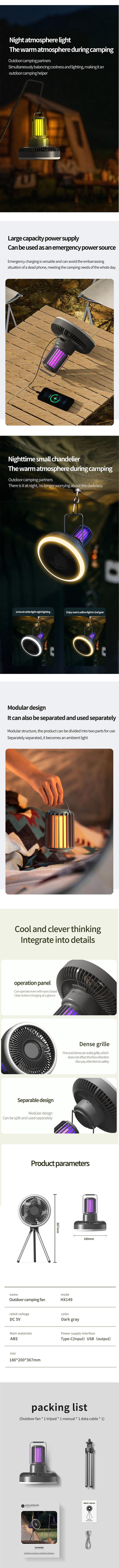 Multifunctional camping fan in use