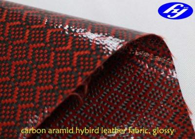 China Glossy Red Polyurethane Leather Fabric / Carbon Kevlar Hybrid Fabric 0.63MM Thickness for sale