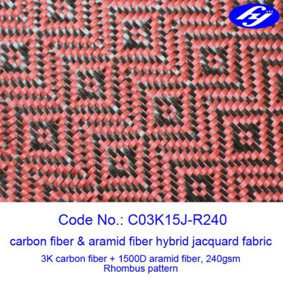 中国 ひし形パターンが付いているジャカードによってカーボンアラミドの編まれる生地/赤いカーボン繊維の布 販売のため