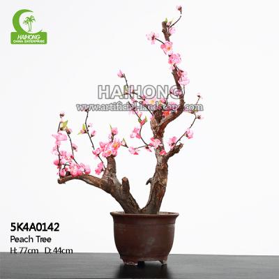 China 77CM Artificial Potted Floor Plants Lifelike Fake Peach Blossom Tree for sale