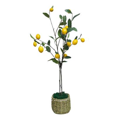 China Lifelike 100cm Artificial Fruit Tree Indoor Potted Lemon Green Yellow Plant for sale