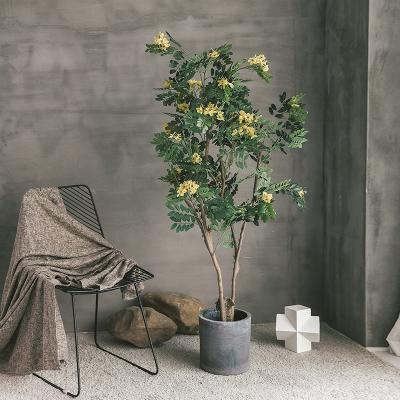 China Yellow Cassia Flowering Artificial Foliage Tree Hotel Decoration for sale