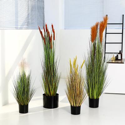 China ODM Lifelike Interior Fabric Artificial Potted Floor Plants Fake Factory Onion Grass for sale