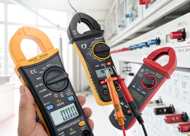 DMQ205 Multimeter front view showing digital display and clamp design