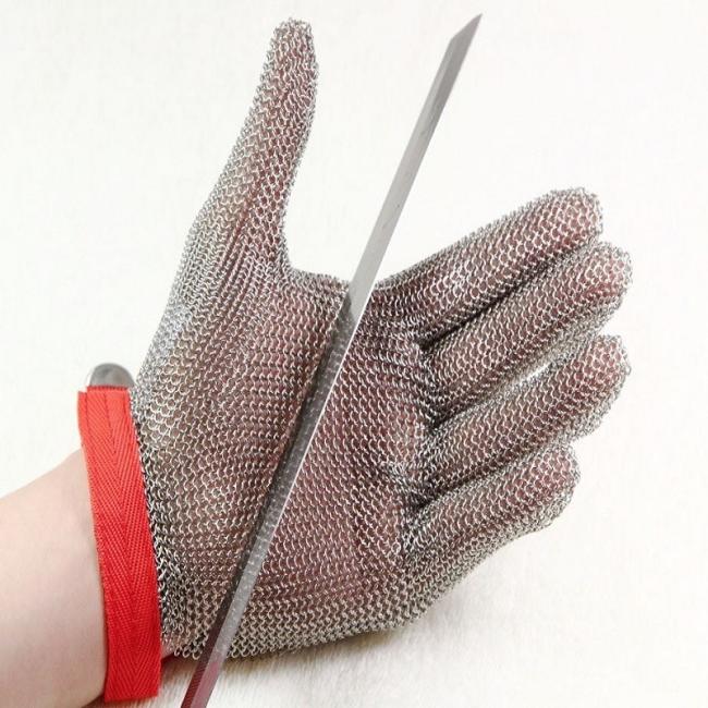 Stainless Steel Ring Metal Mesh Glove Cut Resistant Chainmail Safety Work Glove Metal Hook Strap